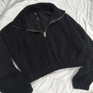 Zaful black nubby teddy crop quarter zip pullover jacket size M